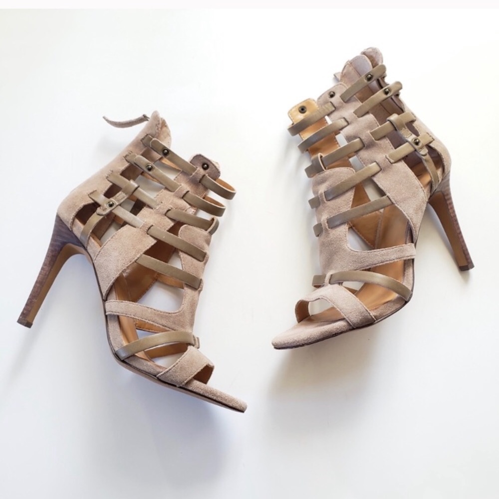 Levity Taupe Suede Open Toe Booties